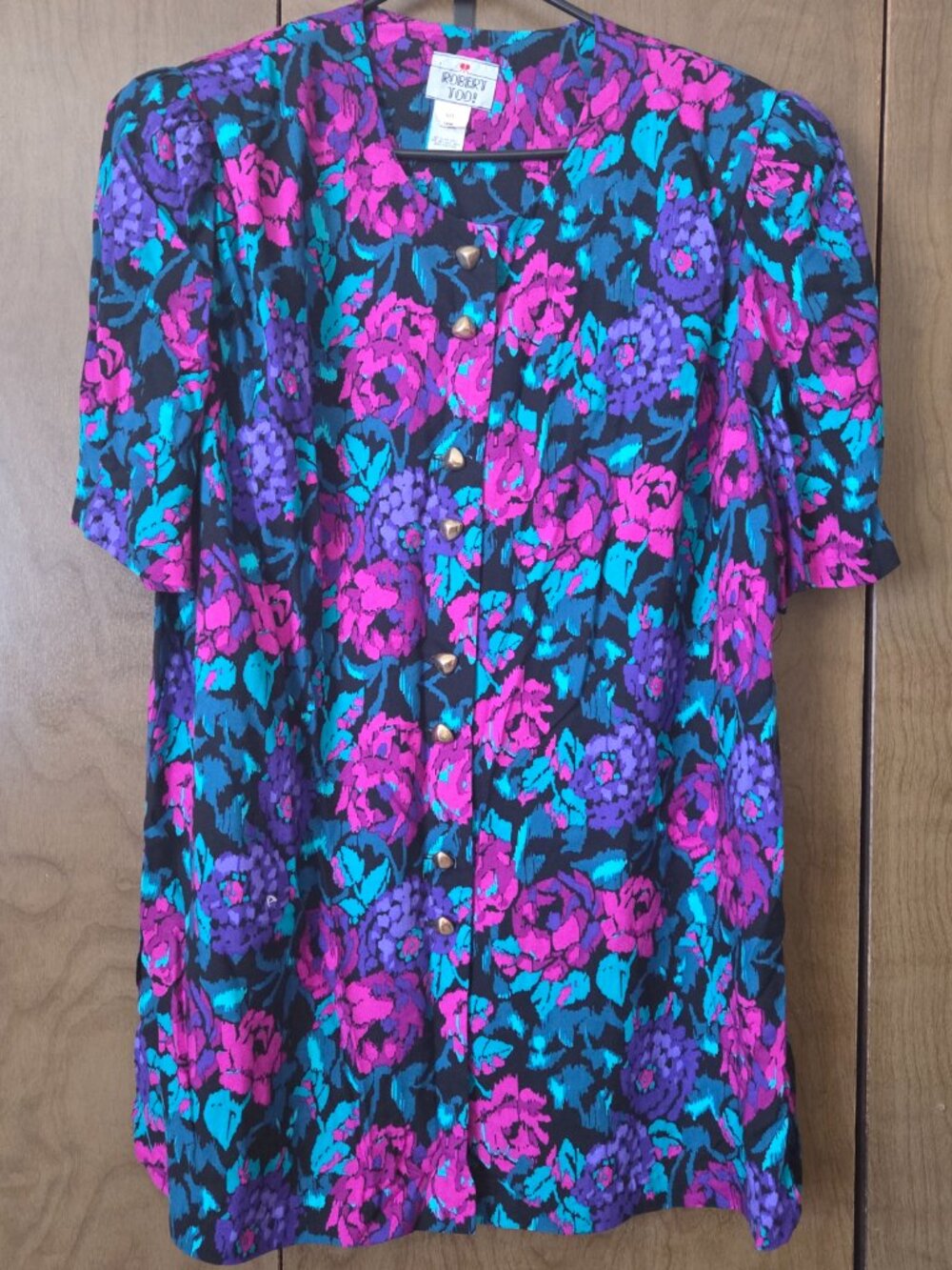 Vintage Plus Size Floral Button Front Top